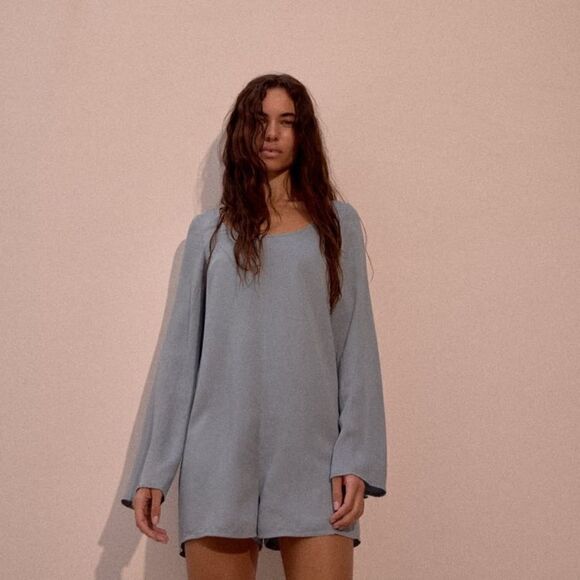 ZARA FLOWY SHORT JUMPSUIT BLUE / GRAY - Picture 9 of 9